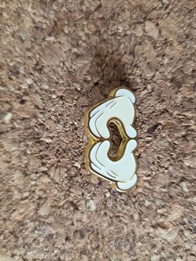 Gold-Trim White Enamel Hand-Shaped Pin Mickey Mouse